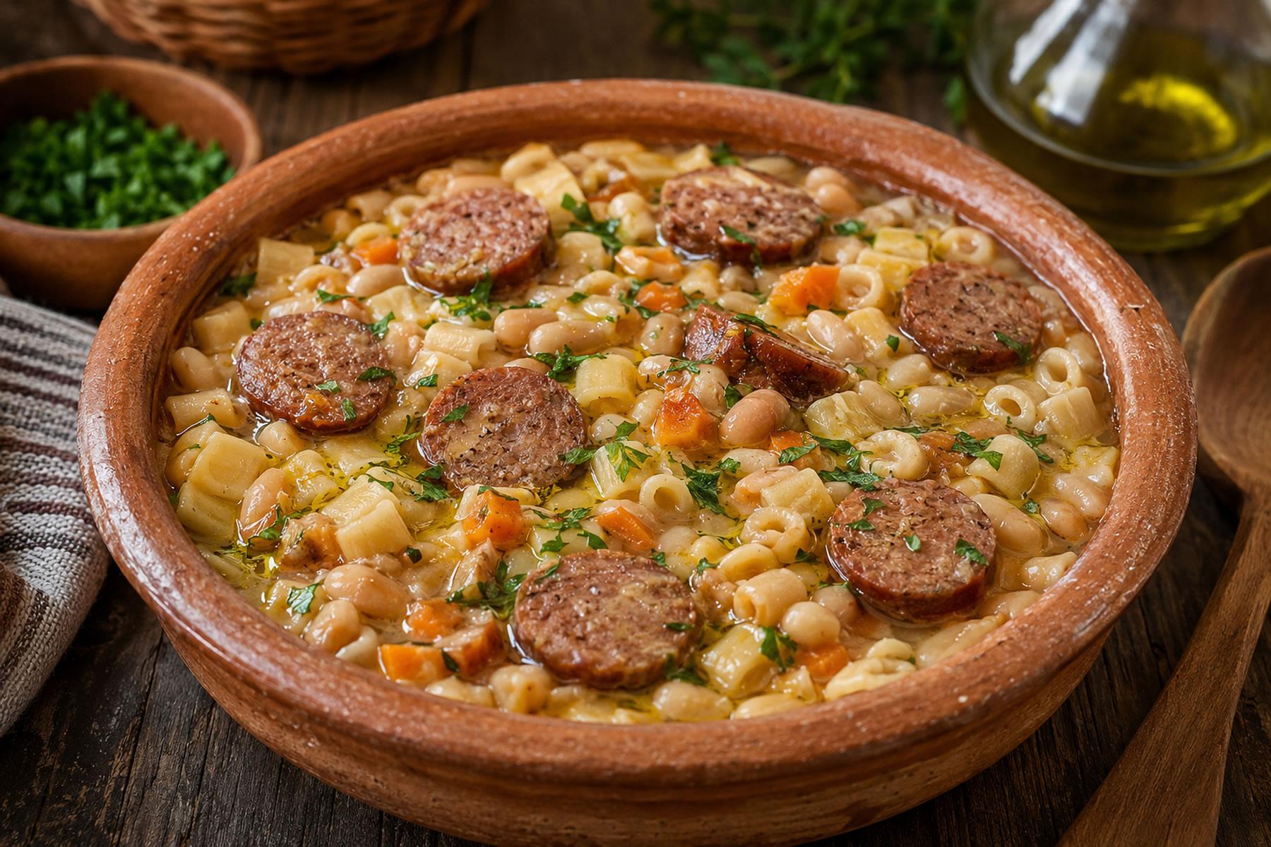 Pasta e Fagioli with Halal Beef Sausage